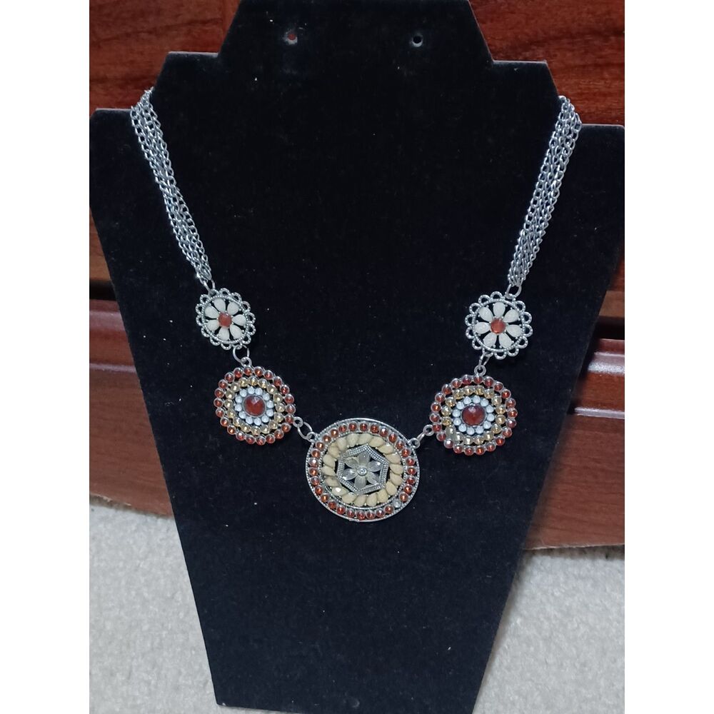 Vintage Silver-Toned Statement Necklace, 16”